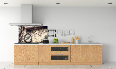 Rivestimento parete cucina con motivo a bussola, mappa e lente d'ingrandimento