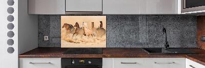 Rivestimento parete cucina con motivo Cavalli del deserto