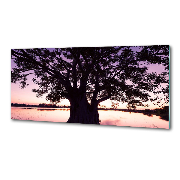 Rivestimento parete cucina con motivo albero e lago