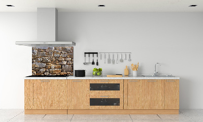 Rivestimento parete cucina con effetto muro di pietra
