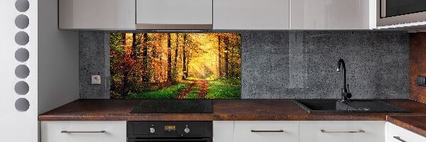 Rivestimento parete cucina con motivo Foresta in autunno
