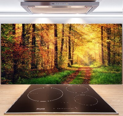 Rivestimento parete cucina con motivo Foresta in autunno