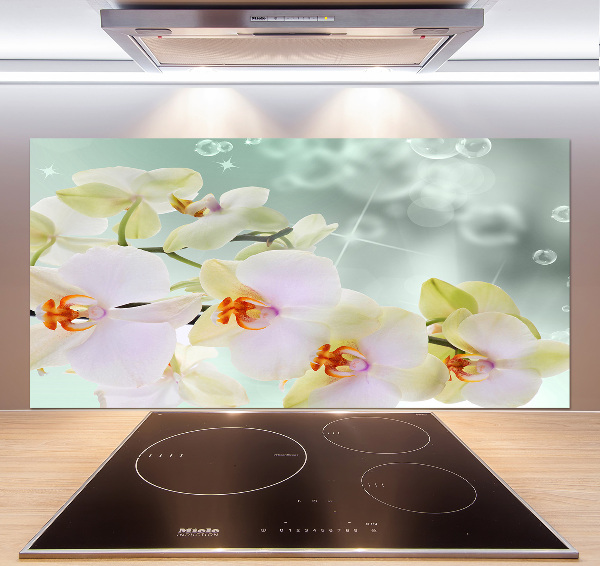Rivestimento parete cucina con motivo orchidea bianca