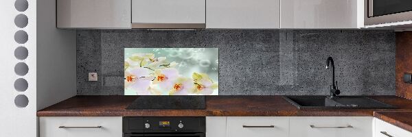 Rivestimento parete cucina con motivo orchidea bianca