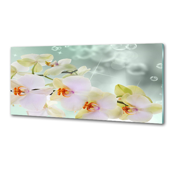 Rivestimento parete cucina con motivo orchidea bianca