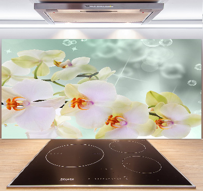 Rivestimento parete cucina con motivo orchidea bianca