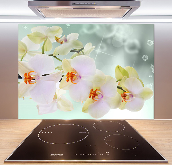 Rivestimento parete cucina con motivo orchidea bianca