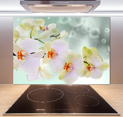 Rivestimento parete cucina con motivo orchidea bianca