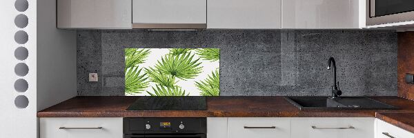Rivestimento parete cucina con motivo a foglie tropicali