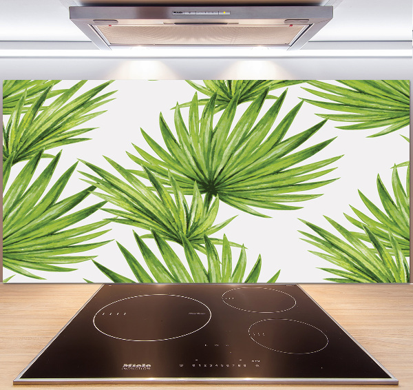 Rivestimento parete cucina con motivo a foglie tropicali