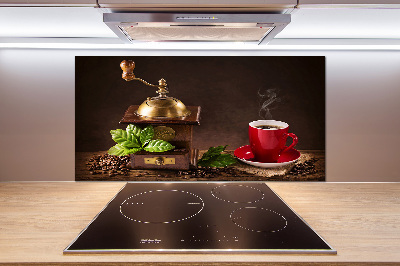 Rivestimento parete cucina con motivo a tema caffè e con supporto per macinacaffè