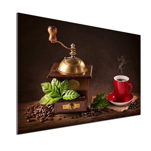 Rivestimento parete cucina con motivo a tema caffè e con supporto per macinacaffè