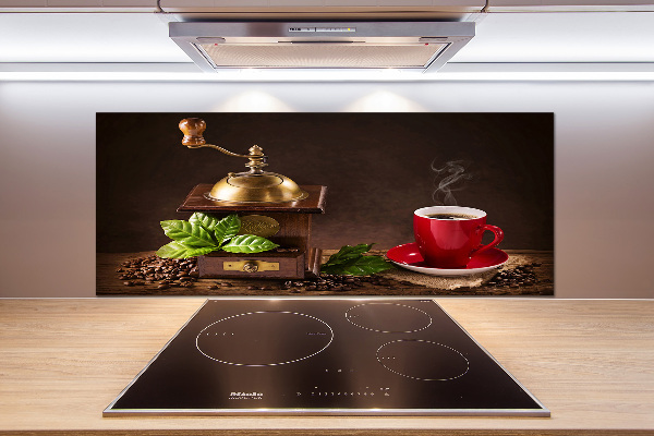 Rivestimento parete cucina con motivo a tema caffè e con supporto per macinacaffè