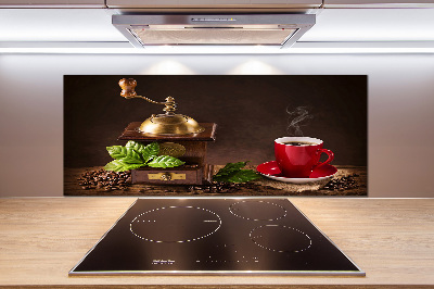 Rivestimento parete cucina con motivo a tema caffè e con supporto per macinacaffè