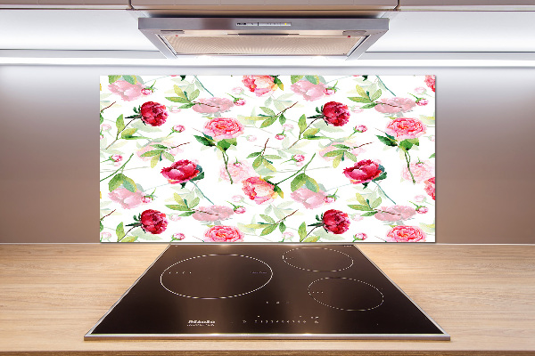 Pannello retrocucina con motivo di peonie rosa