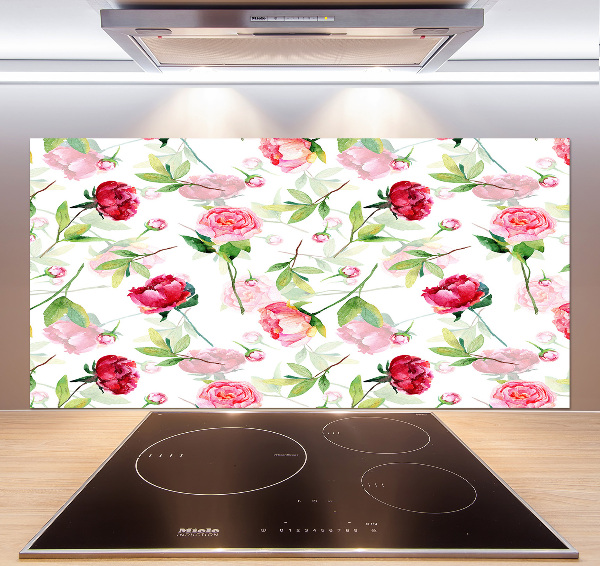 Pannello retrocucina con motivo di peonie rosa