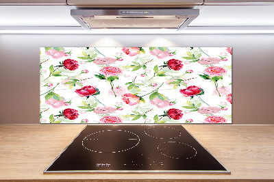 Pannello retrocucina con motivo di peonie rosa
