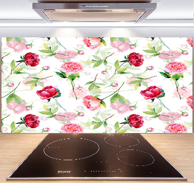Pannello retrocucina con motivo di peonie rosa