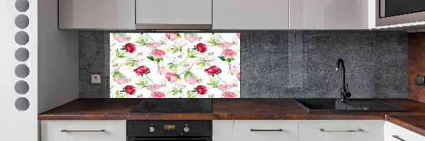 Pannello retrocucina con motivo di peonie rosa