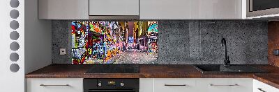 Rivestimento parete cucina con decorazione a graffiti colorati