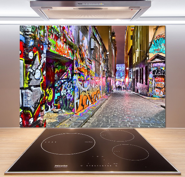 Rivestimento parete cucina con decorazione a graffiti colorati