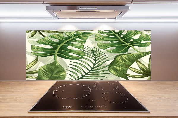 Rivestimento parete cucina con motivo a foglie tropicali