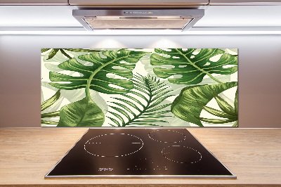 Rivestimento parete cucina con motivo a foglie tropicali