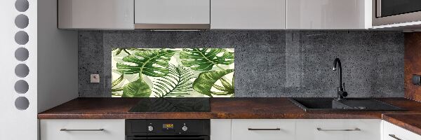 Rivestimento parete cucina con motivo a foglie tropicali