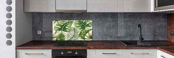 Rivestimento parete cucina con motivo a foglie tropicali