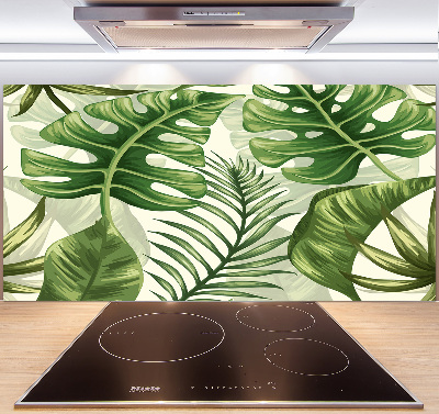 Rivestimento parete cucina con motivo a foglie tropicali