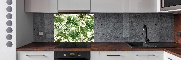 Rivestimento parete cucina con motivo a foglie tropicali