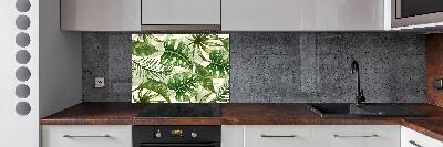 Rivestimento parete cucina con motivo a foglie tropicali
