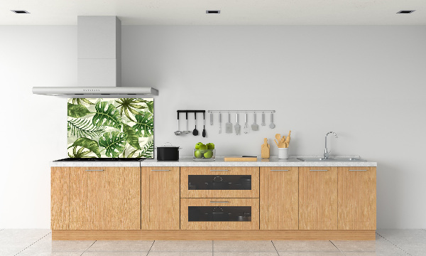 Rivestimento parete cucina con motivo a foglie tropicali