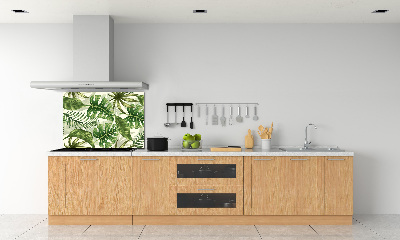 Rivestimento parete cucina con motivo a foglie tropicali