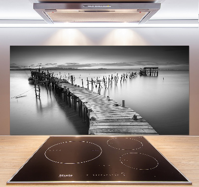 Pannello retrocucina con finitura effetto molo in legno