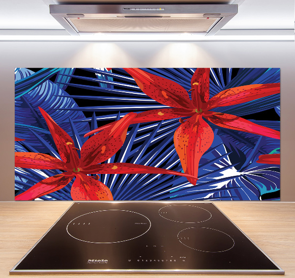 Pannello paraschizzi cucina con motivo di fiori tropicali