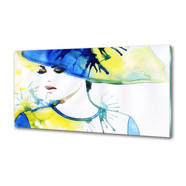 Pannello paraschizzi cucina con stampa raffigurante una donna con il cappello