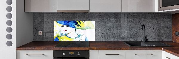 Pannello paraschizzi cucina con stampa raffigurante una donna con il cappello