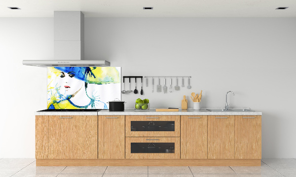 Pannello paraschizzi cucina con stampa raffigurante una donna con il cappello