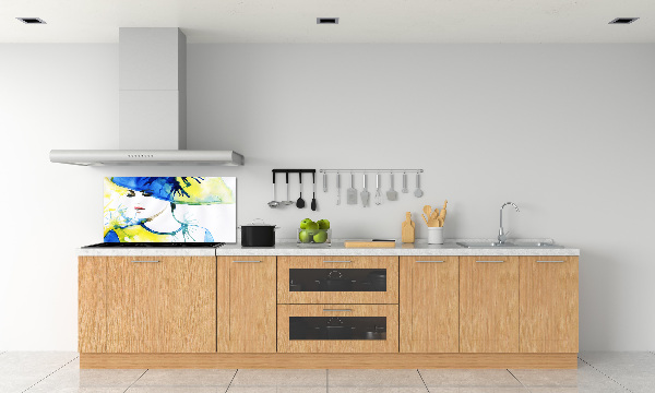 Pannello paraschizzi cucina con stampa raffigurante una donna con il cappello