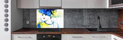 Pannello paraschizzi cucina con stampa raffigurante una donna con il cappello