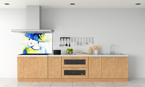 Pannello paraschizzi cucina con stampa raffigurante una donna con il cappello