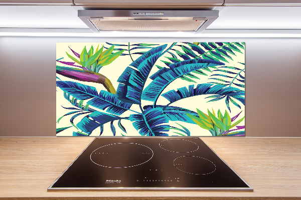 Rivestimento parete cucina con motivo a foglie tropicali