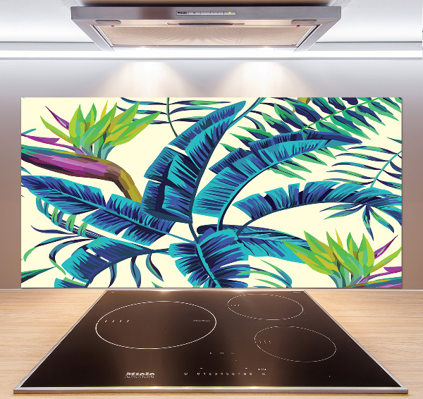 Rivestimento parete cucina con motivo a foglie tropicali
