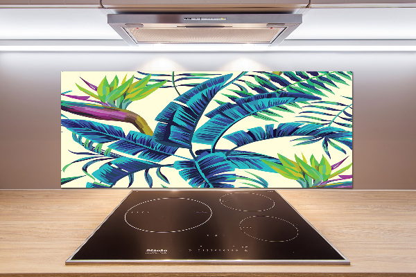 Rivestimento parete cucina con motivo a foglie tropicali