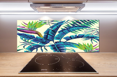 Rivestimento parete cucina con motivo a foglie tropicali