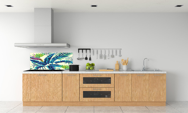 Rivestimento parete cucina con motivo a foglie tropicali