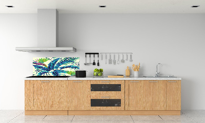 Rivestimento parete cucina con motivo a foglie tropicali
