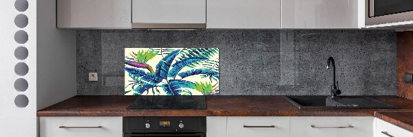 Rivestimento parete cucina con motivo a foglie tropicali