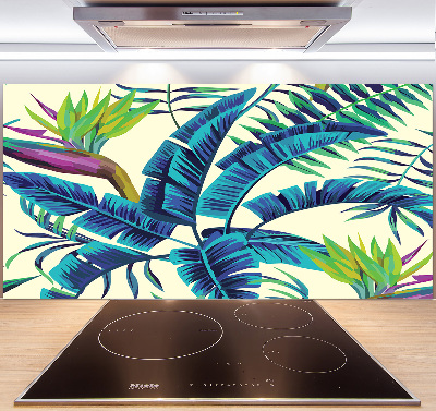 Rivestimento parete cucina con motivo a foglie tropicali